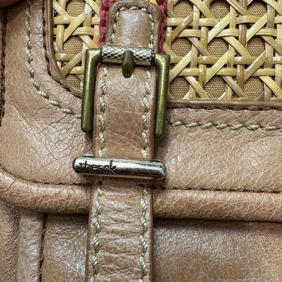THE SAK Leather Crossbody Bag Pockets Tan Brown Adjustable Cane Ribbon Detail - Picture 11 of 11